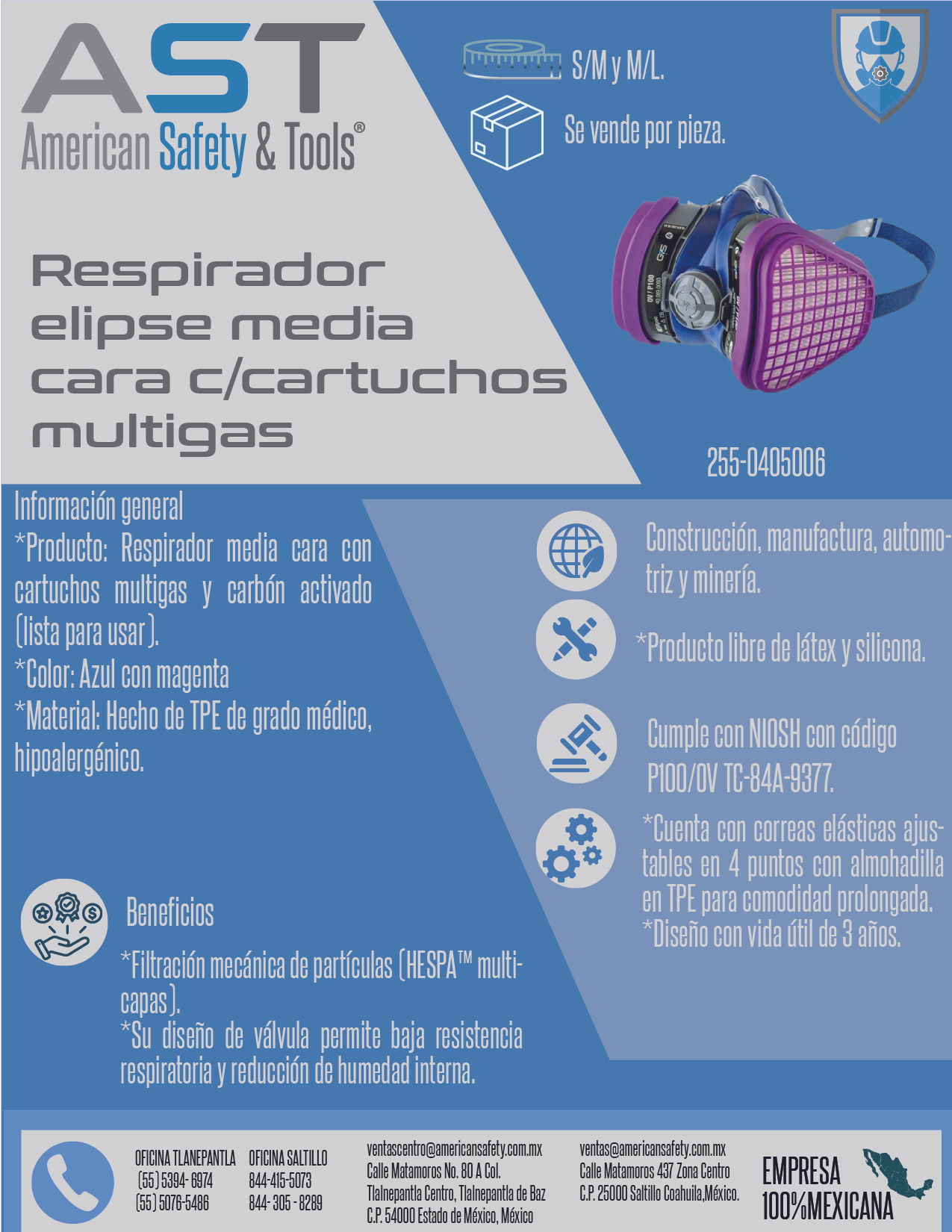 Respirador elipse media cara c/cartuchos multigas c/ca - Imagen 2